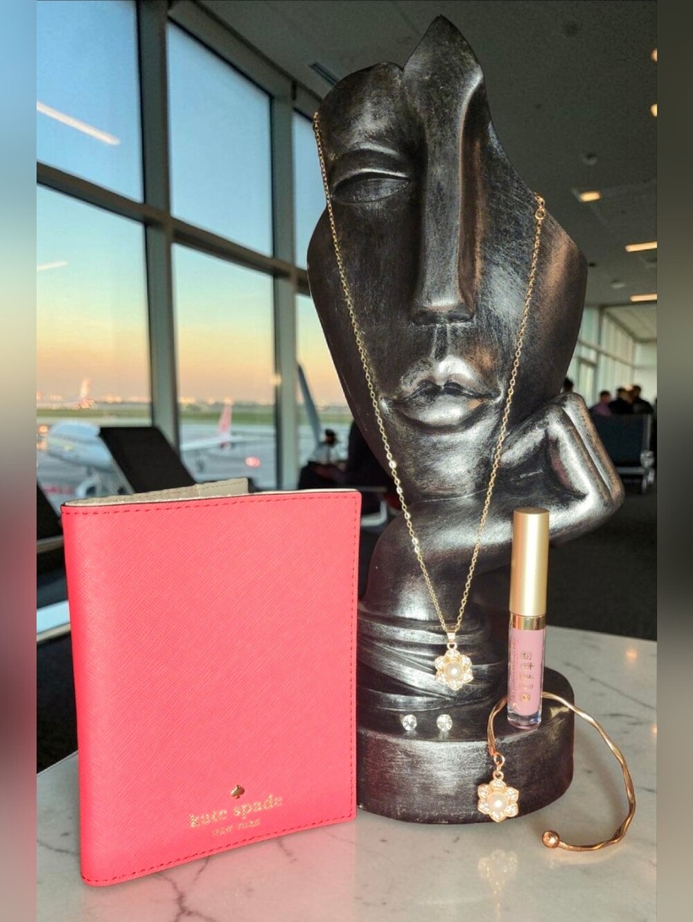 Kate Spade New York Saffiano Leather Passport Holder & Jewlery Bundle